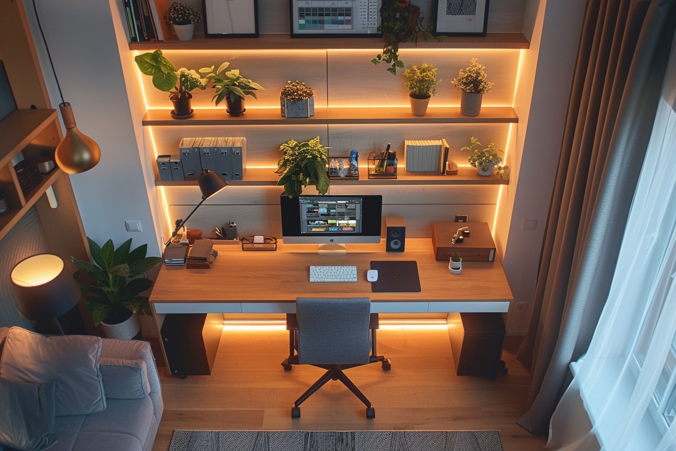 Bureau à domicile moderne et éclairé.