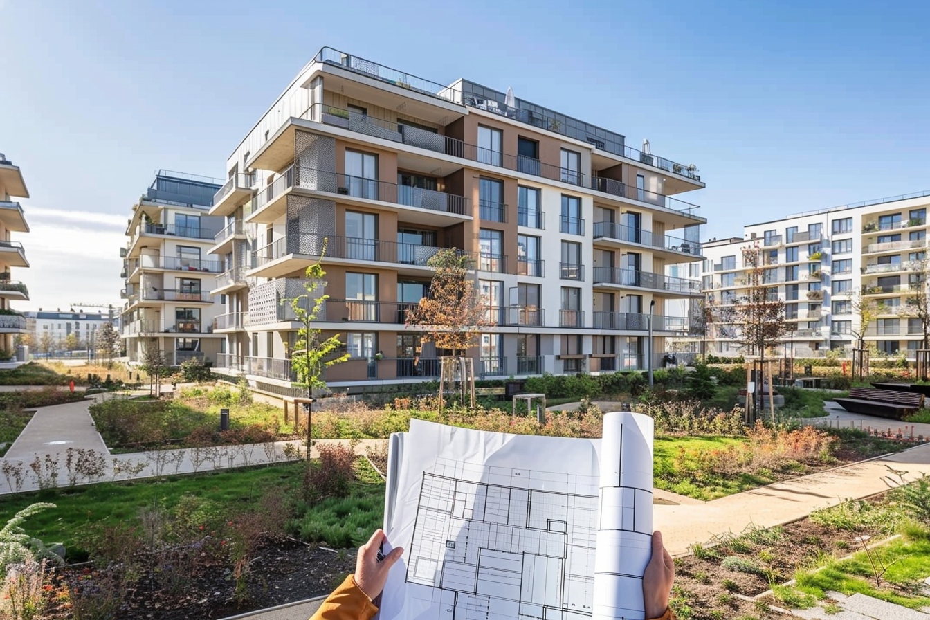 Vue aérienne de Bobigny illustrant des maisons en cours d'agrandissement et de déménagement pour optimiser l'espace